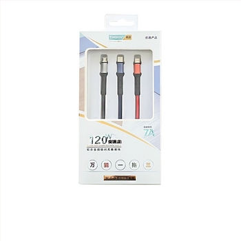 Kabel za podatke 3 u 1 s brzim punjenjem, s Mini USB, Micro USB i USB-C priključcima; duljina 1–2 m; aluminijska legura; crna.