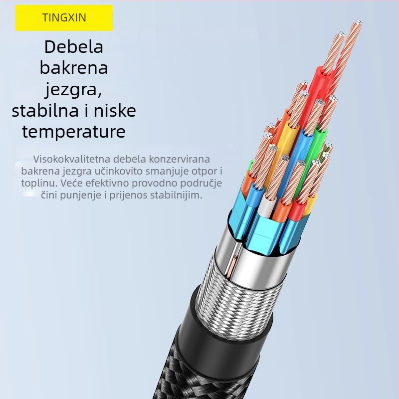 Kabel za podatke 3 u 1 s brzim punjenjem, s Mini USB, Micro USB i USB-C priključcima; duljina 1–2 m; aluminijska legura; crna.