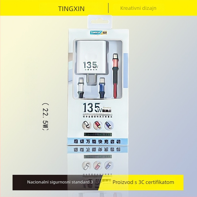 Kabel za podatke 3 u 1 s brzim punjenjem, s Mini USB, Micro USB i USB-C priključcima; duljina 1–2 m; aluminijska legura; crna.