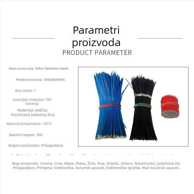 PTFE električni kabel 28 AWG za visoke temperature – spojni kabel, prilagodljiv