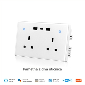 Graffiti WiFi Inteligentna zidna utičnica s mjerenjem energije, UK standard, 2 USB priključka i Type-C