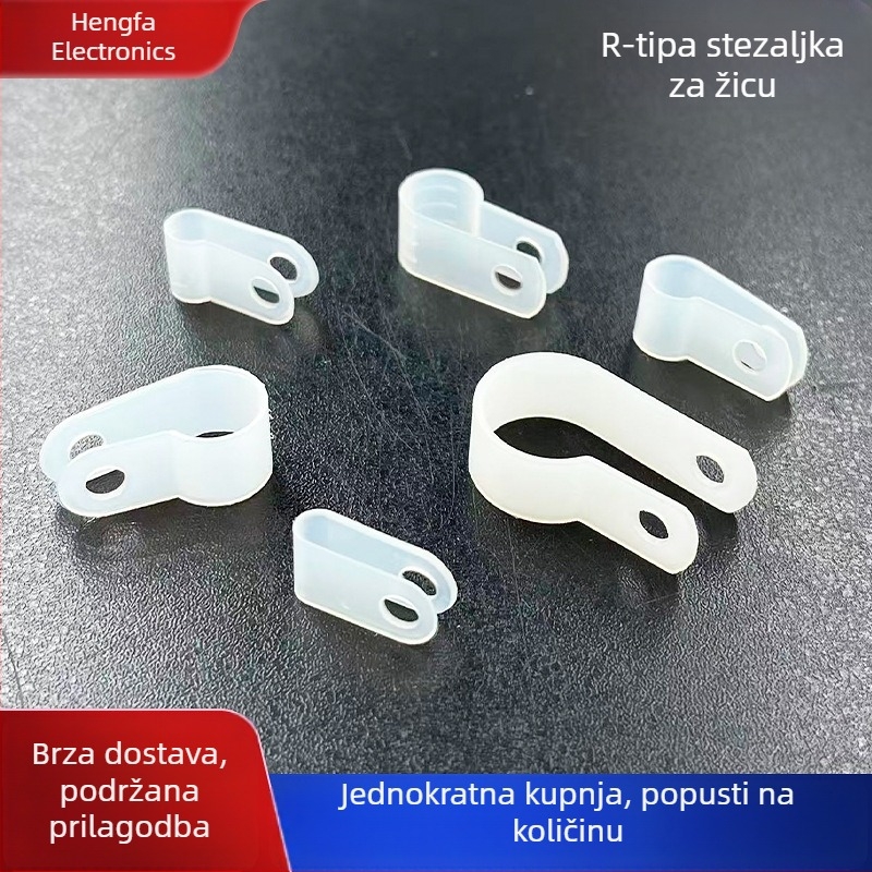 Najlon klips za kabel tipa R za automobilsku elektroinstalaciju, držač PCB-a, U-oblikovani debeli plastični kabelski stezalj