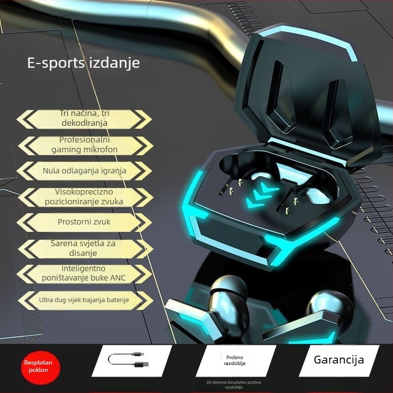 Gaming Bluetooth slušalice za uši s niskom latencijom, redukcijom buke, kompaktni mini dizajn, in-ear