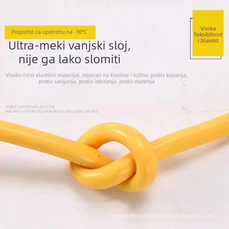 Fleksibilan vanjski kabel za punjenje, 2-žilni, bakar visoke čistoće, žute boje, presjek 1,5–2,5 mm²