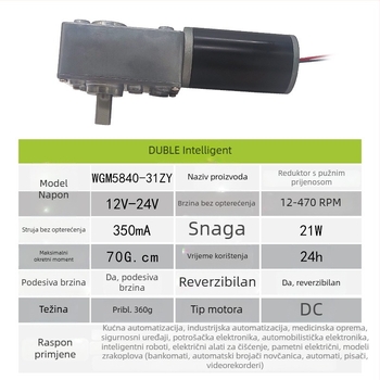 5840-31ZY DC motor s reduktorom vretenastog tipa, 12–24V regulacija brzine, samoblokirajući prijenos, visok moment, dvostruki osovinski motor