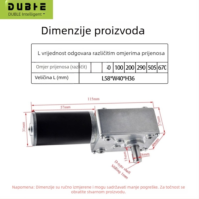 5840-31ZY DC motor s reduktorom vretenastog tipa, 12–24V regulacija brzine, samoblokirajući prijenos, visok moment, dvostruki osovinski motor