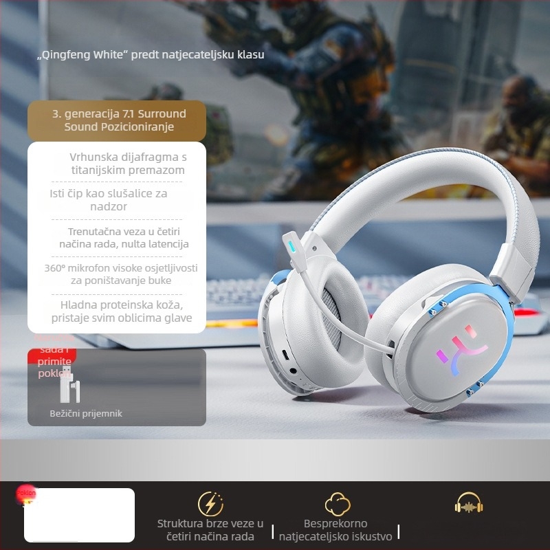 Golden Fortune GX01 Gaming slušalice za nošenje na glavi, četiri načina — Esports, Bluetooth 5.0, bežični stereo zvuk, trajanje baterije preko 8 sati, kompatibilno s desktop PC