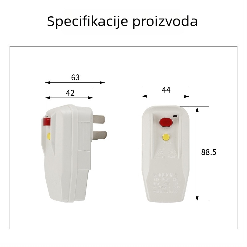 Utičnica s zaštitom od curenja struje, integrirana utičnica i prekidač, 16A, vodootporna, za kućanske uređaje
