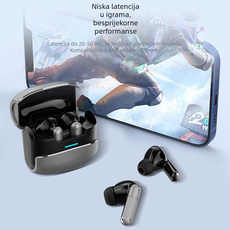 Bežične TWS slušalice od cinkove legure — redukcija buke pri razgovoru, stereo zvuk, Bluetooth 5.4, 8+ sati baterije, vodootporne