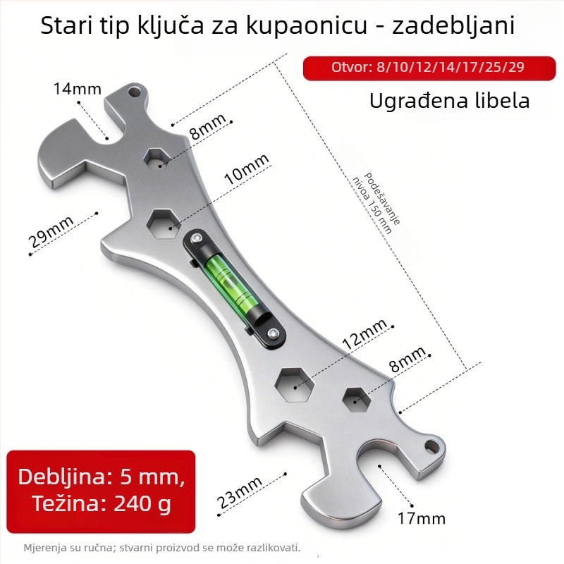 Nehrđajući čelični kupaonski ključ s višenamjenskom libelom za tuš