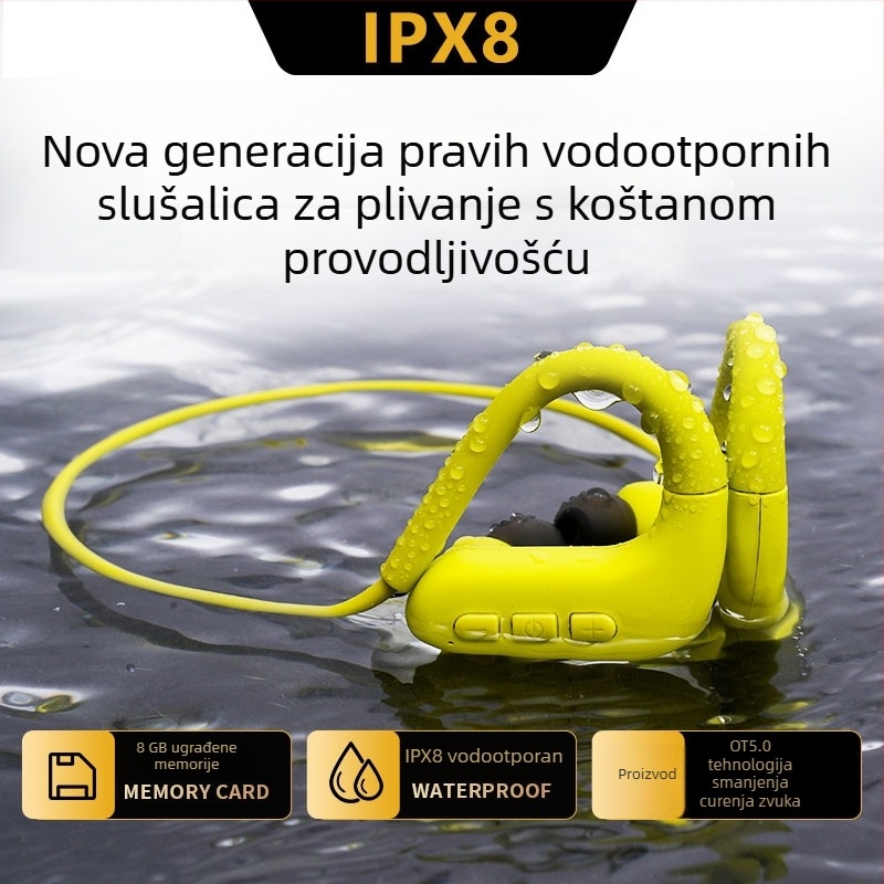 Bežične slušalice s koštanom provodljivošću, Bluetooth, vodootporne, za sport i trčanje, s 8 GB ugrađene memorije