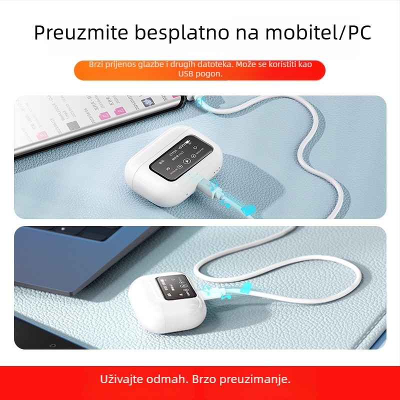 Bežične Bluetooth slušalice za uho s pametnim zaslonom i ugrađenom memorijom za slušanje predavanja, glazbe i elektroničkih knjiga