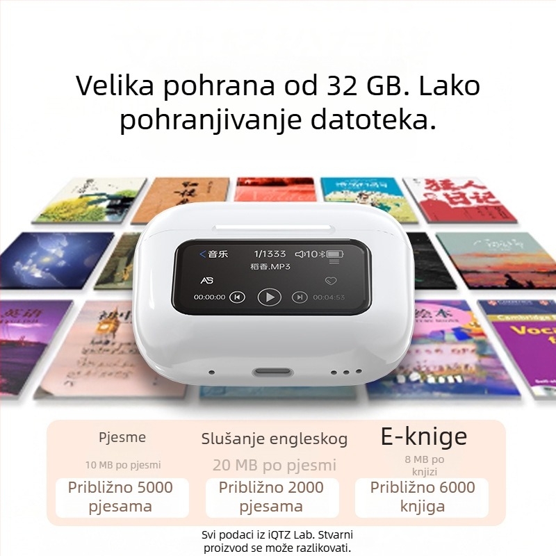 Bežične Bluetooth slušalice za uho s pametnim zaslonom i ugrađenom memorijom za slušanje predavanja, glazbe i elektroničkih knjiga