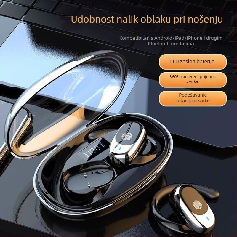 JM11 Bluetooth slušalice s otvorenim uhom, okretni držač za uho, digitalni zaslon, sportsko smanjenje buke