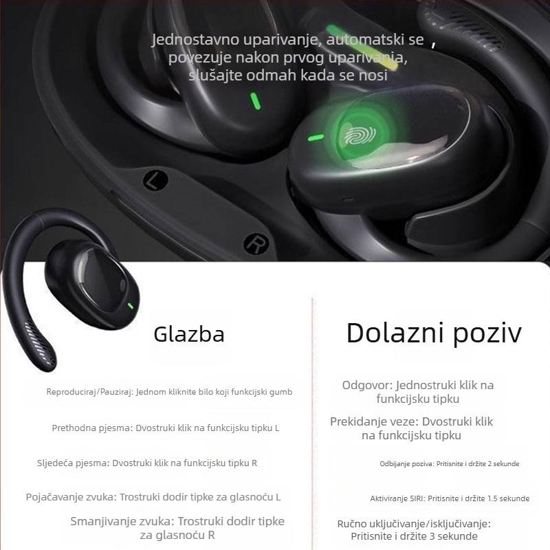 JM11 Bluetooth slušalice s otvorenim uhom, okretni držač za uho, digitalni zaslon, sportsko smanjenje buke