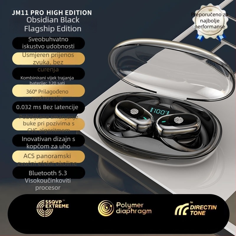 JM11 Bluetooth slušalice s otvorenim uhom, okretni držač za uho, digitalni zaslon, sportsko smanjenje buke
