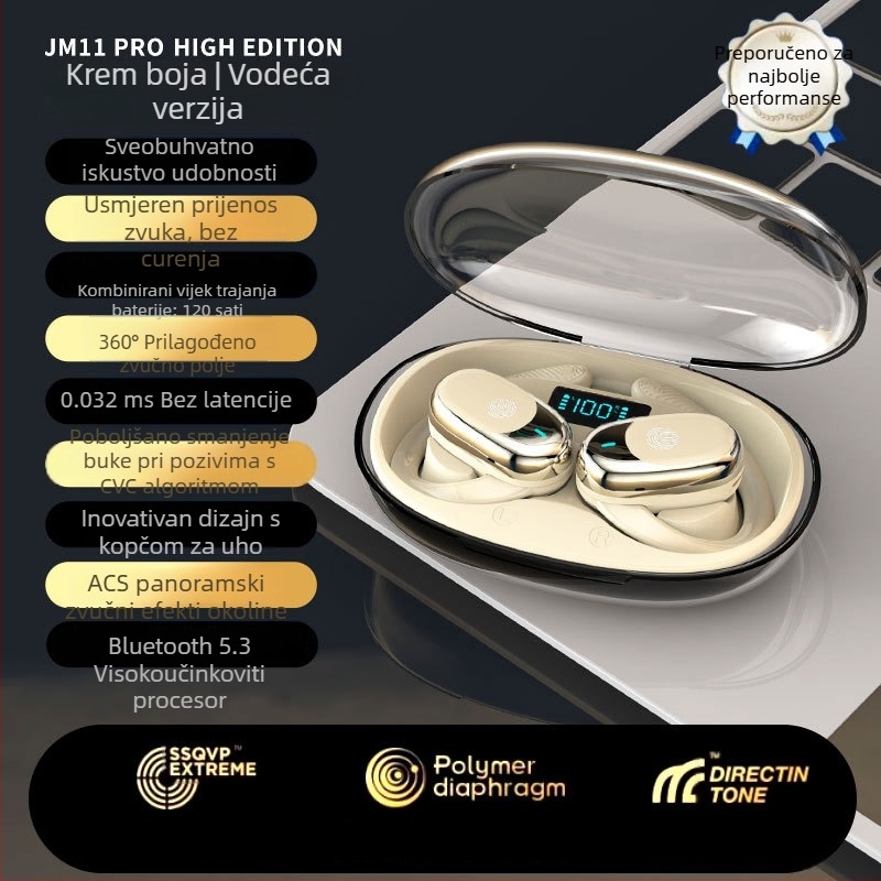 JM11 Bluetooth slušalice s otvorenim uhom, okretni držač za uho, digitalni zaslon, sportsko smanjenje buke