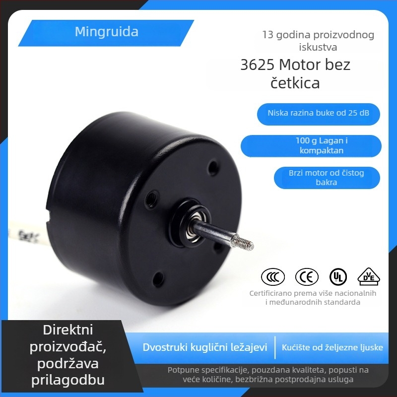 3625 Bezčetkarski DC motor za industrijsku opremu, kućanske uređaje i pisače — mikro motor s unutarnjim rotorom