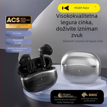 Kujia A900+ bežične slušalice s polu-in-ear dizajnom, cinkovo‑legura, Hi‑Fi zvuk za glazbu i razgovore
