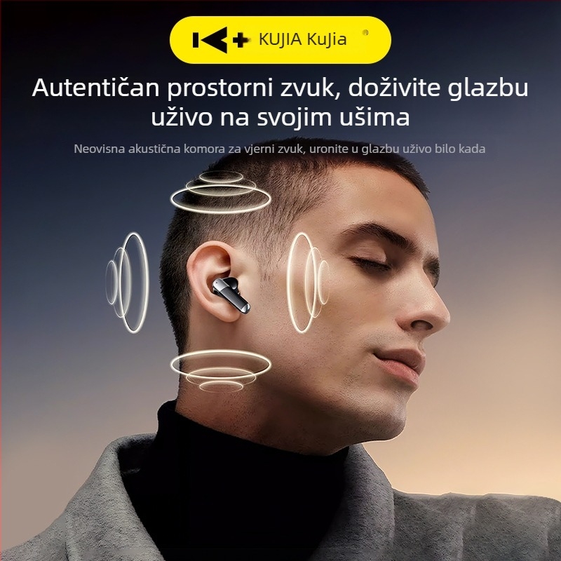 Kujia A900+ bežične slušalice s polu-in-ear dizajnom, cinkovo‑legura, Hi‑Fi zvuk za glazbu i razgovore