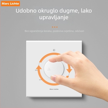 Sivi panel s bezkoraknim dimmerom 86×86 mm za žarulje sa žarnom i LED rasvjetom, mehanički prekidač, otvori za montažu 60×60 mm, radni vijek 100 000 ciklusa