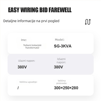 Prilagođeni PV trofazni suhi izolacijski transformator SG-3KVA, 380V na 220V