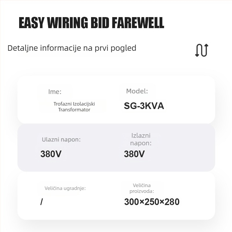 Prilagođeni PV trofazni suhi izolacijski transformator SG-3KVA, 380V na 220V