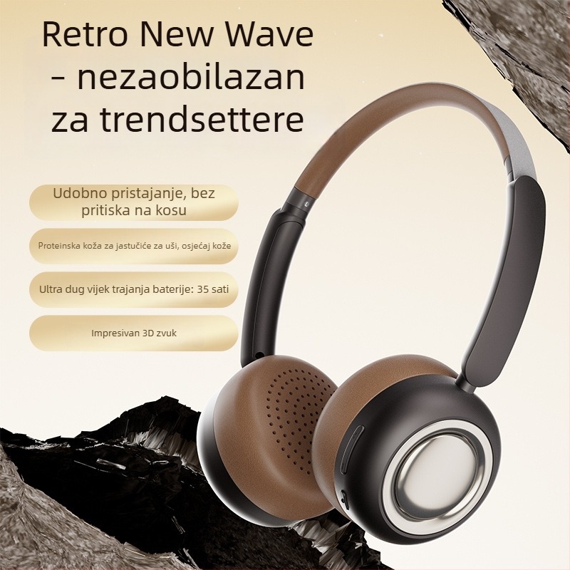 Chaorui CR28 Bežične slušalice preko uha Bluetooth 6.0, dugotrajna baterija, visokokvalitetan zvuk, retro metalni dizajn, IPX4, stereo zvuk