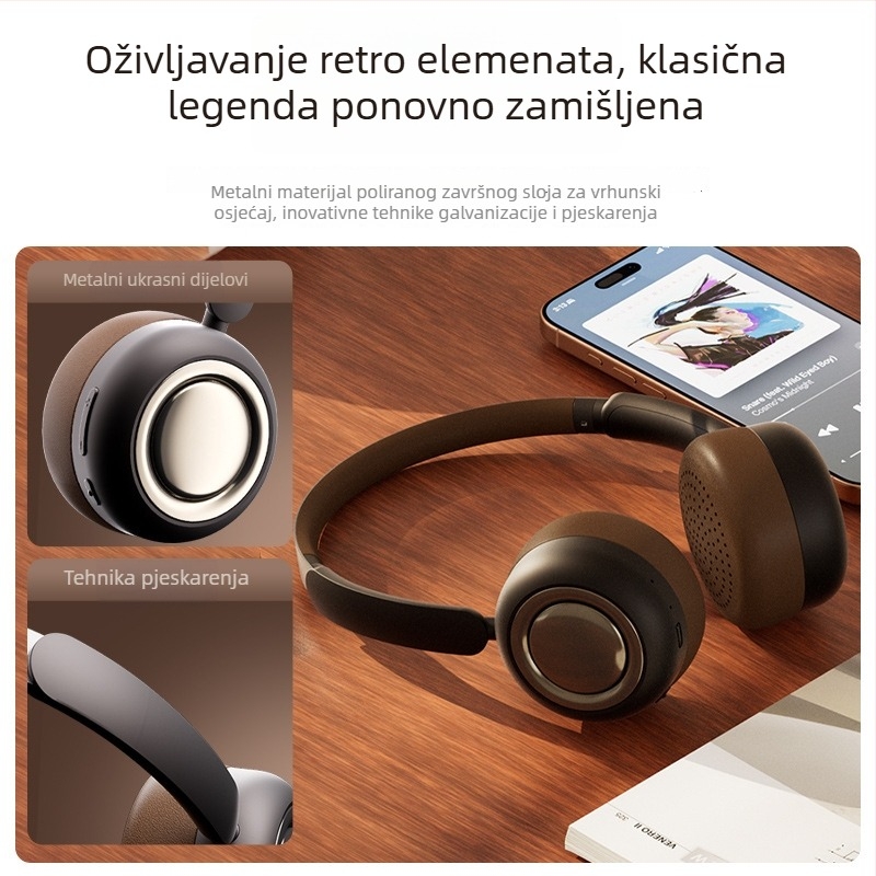 Chaorui CR28 Bežične slušalice preko uha Bluetooth 6.0, dugotrajna baterija, visokokvalitetan zvuk, retro metalni dizajn, IPX4, stereo zvuk