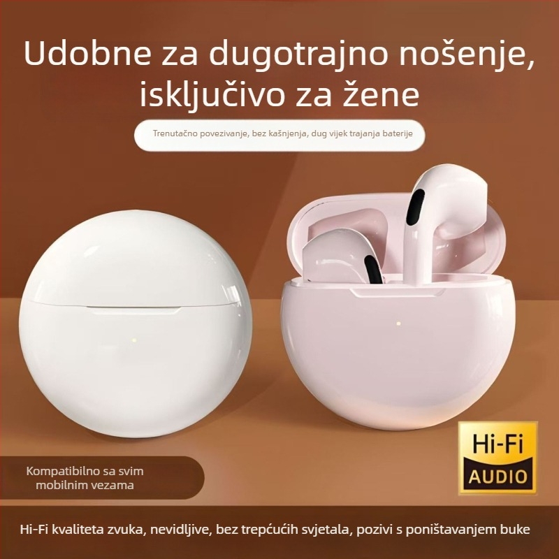 Pro6 bežične slušalice s kožnom teksturom, dizajn za trčanje – visokokvalitetan zvuk, Bluetooth 5.0, IPX4, trajanje baterije 4–8 sati