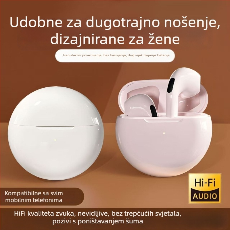 Pro6 bežične slušalice s kožnom teksturom, dizajn za trčanje – visokokvalitetan zvuk, Bluetooth 5.0, IPX4, trajanje baterije 4–8 sati