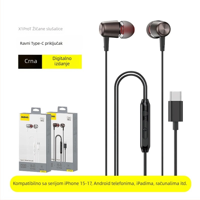 X1ProT Type-C žične in-ear slušalice s mikrofonom, kompatibilne s Apple, Xiaomi i Huawei uređajima