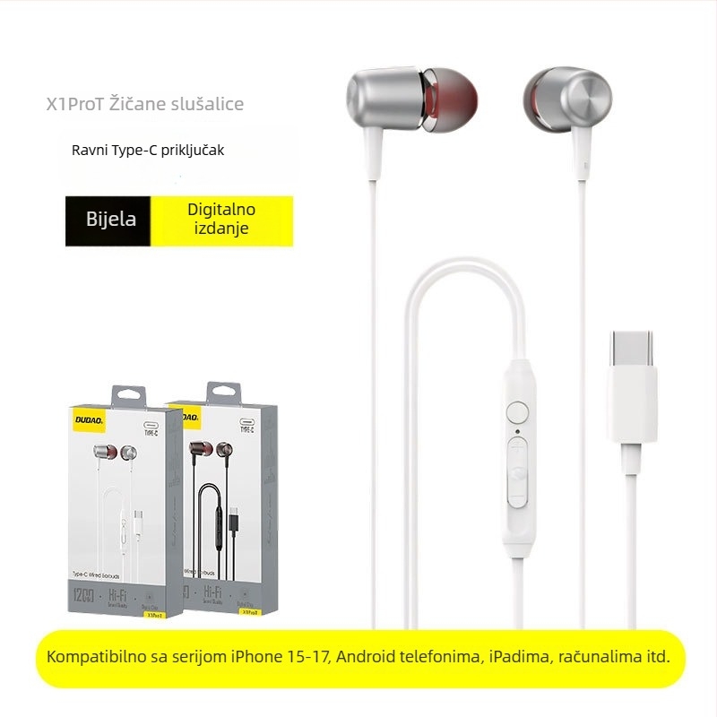 X1ProT Type-C žične in-ear slušalice s mikrofonom, kompatibilne s Apple, Xiaomi i Huawei uređajima
