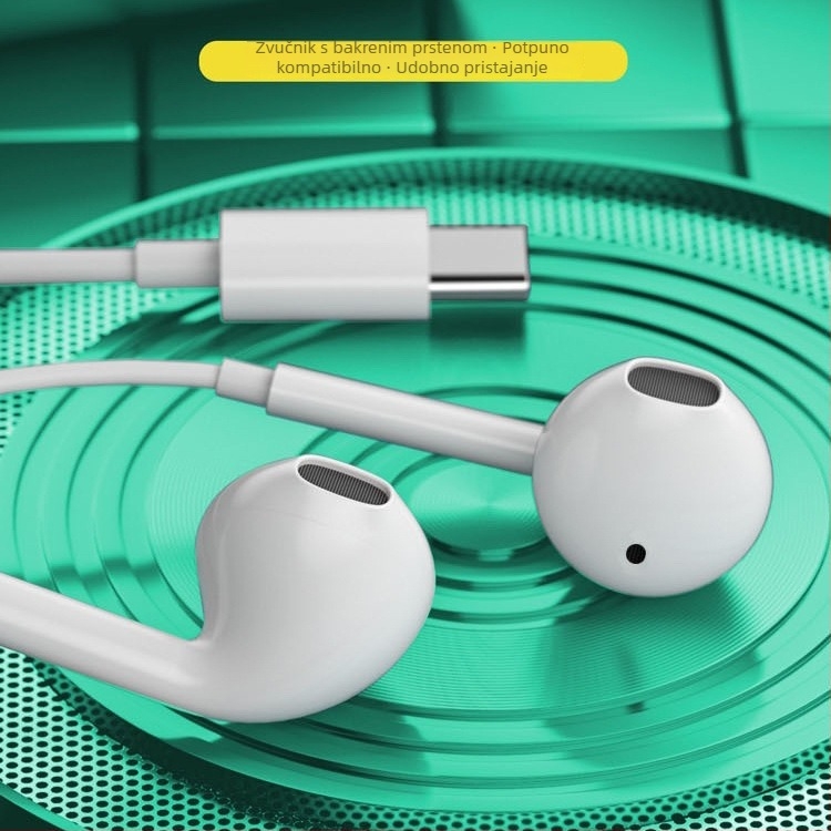 USB-C slušalice s digitalnim čipom, duboki bas, žično upravljanje, in-ear