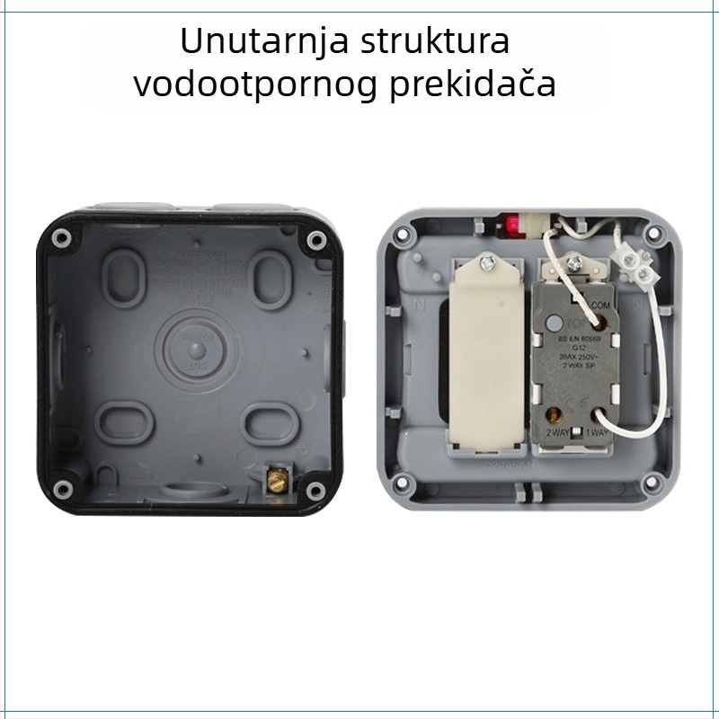 Vanjska vodootporna kutija prekidača IP66, 86×86 mm, zidni površinski montažni, s dvostrukim upravljanjem