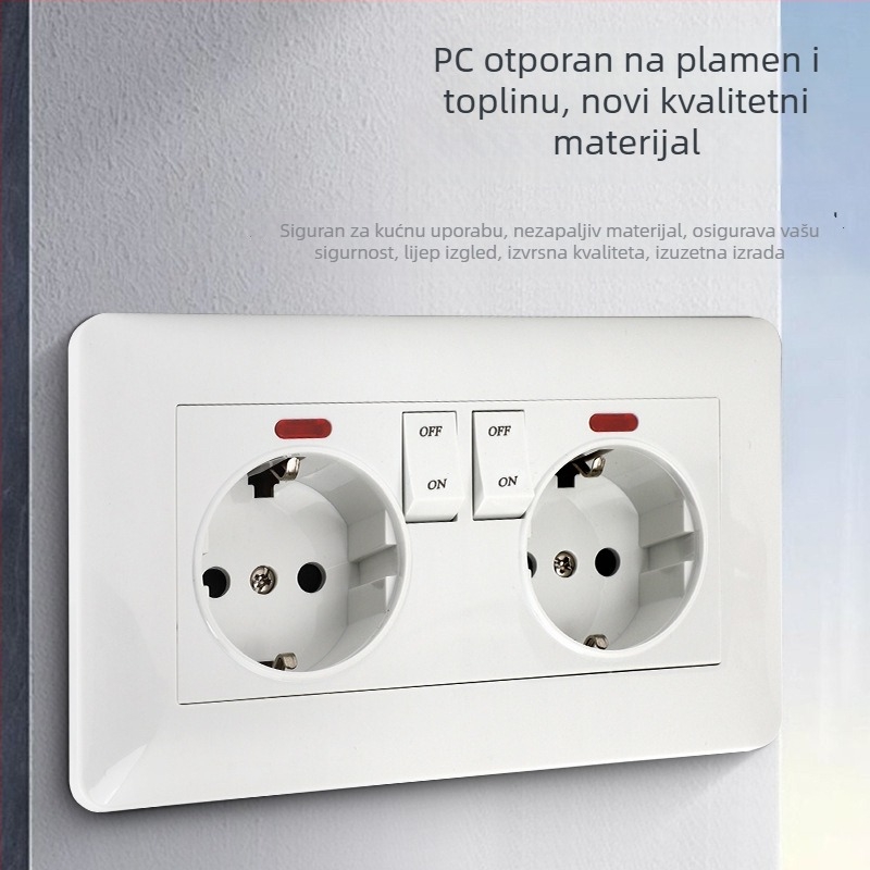 Panel prekidača i utičnice tipa 146, bijela, 16A, europski standard, dvostruka europska utičnica, skrivena ugradnja na zid