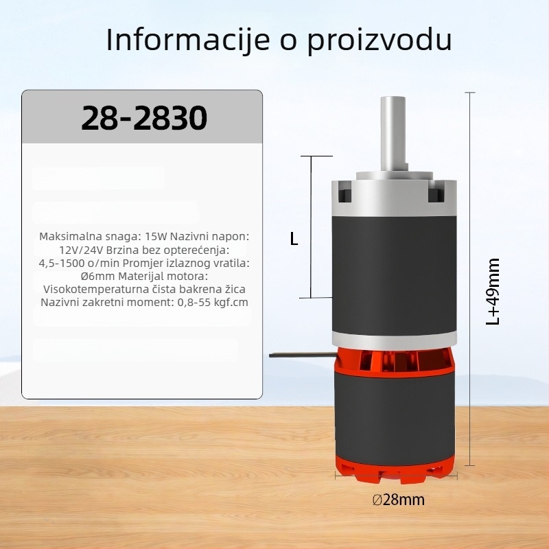 FGP28-2830 Bezčetkasti motor s vanjskim rotorom i planetarnim reduktorom, visok moment snage pri 24V