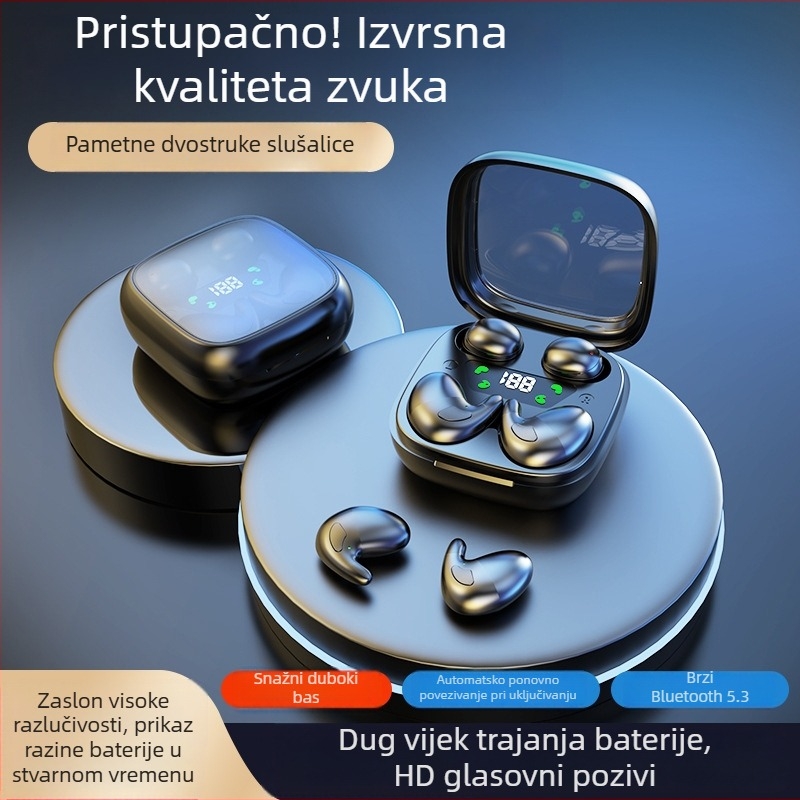 Privatni model bežične Bluetooth slušalice, dva u jedno, ultra kompaktne, duga autonomija, način spavanja, unisex