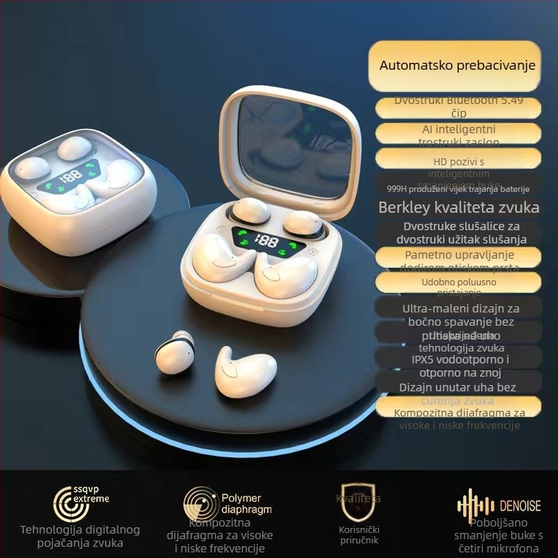 Privatni model bežične Bluetooth slušalice, dva u jedno, ultra kompaktne, duga autonomija, način spavanja, unisex