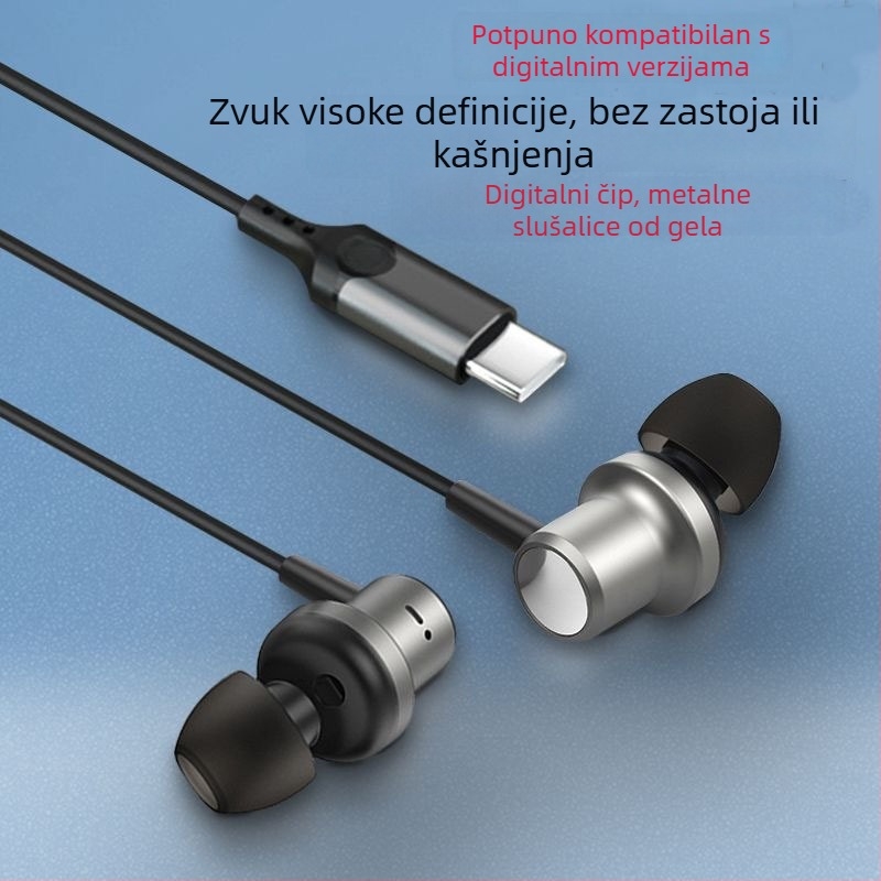 Type-C potpuno kompatibilne digitalne slušalice s metalnim kabelom, visokokvalitetan zvuk, poluo-ušni dizajn, kompatibilno s 1516Vivo