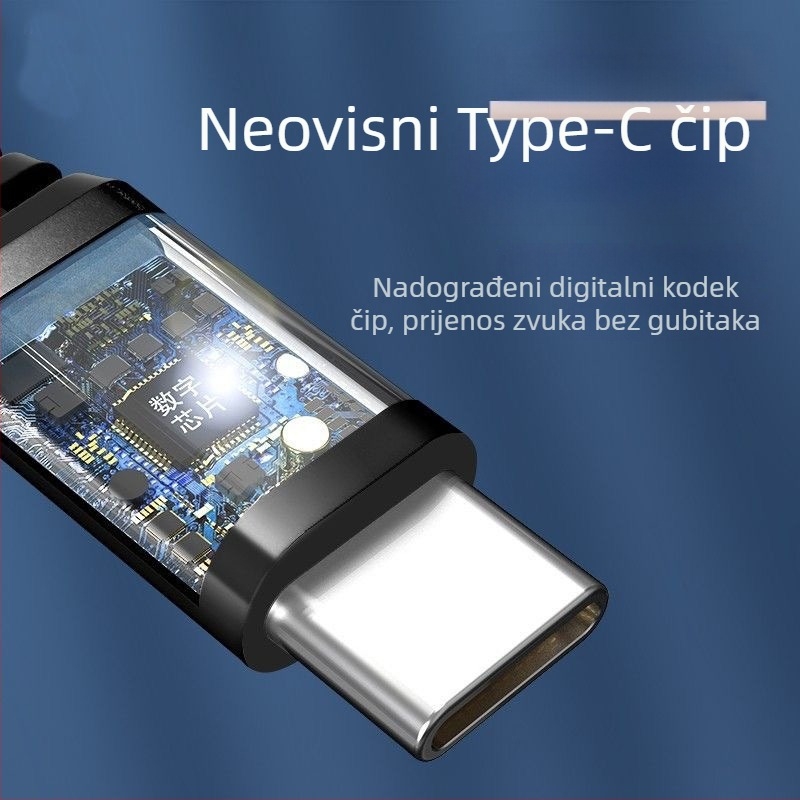Type-C potpuno kompatibilne digitalne slušalice s metalnim kabelom, visokokvalitetan zvuk, poluo-ušni dizajn, kompatibilno s 1516Vivo