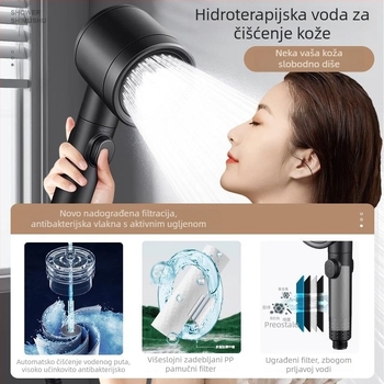 Glava tuša za kupaonicu, višestruka funkcija, visok tlak, ručna, okruglog oblika, zidni nosač s mogućnošću rotacije