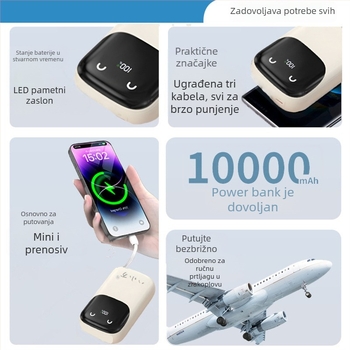 Nacionalno 3C certificiran power bank s tri kabla, stvarni kapacitet 10.000/20.000 mAh, tanak, brzo punjenje, pogodan za brze vlakove i zrakoplove