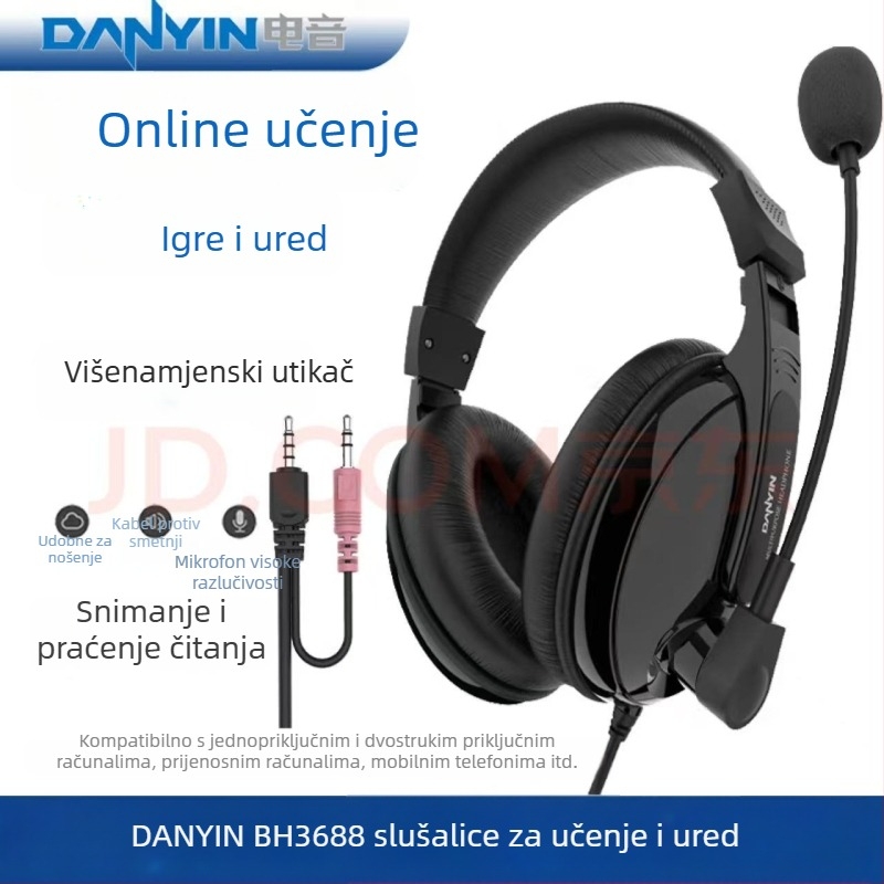 BH3688 Žične PC slušalice s mikrofonom, 3,5 mm priključak, over-ear dizajn, 20 Hz–20 kHz