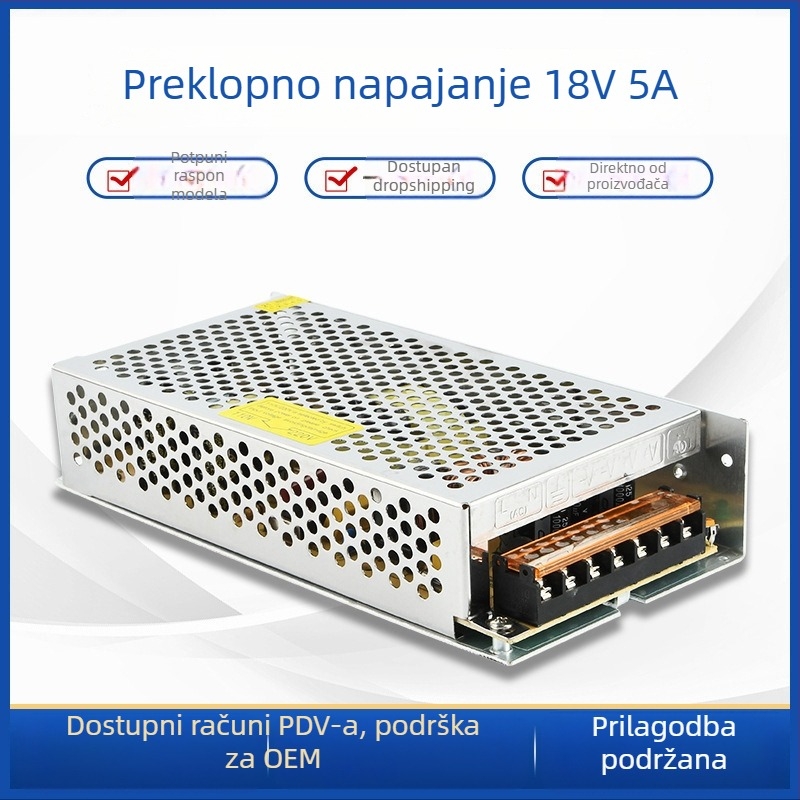 Napajanje s prekidačem 18V 5A za LED reklamnu kutiju i osvijetljene slova, model S-90-18, 90W