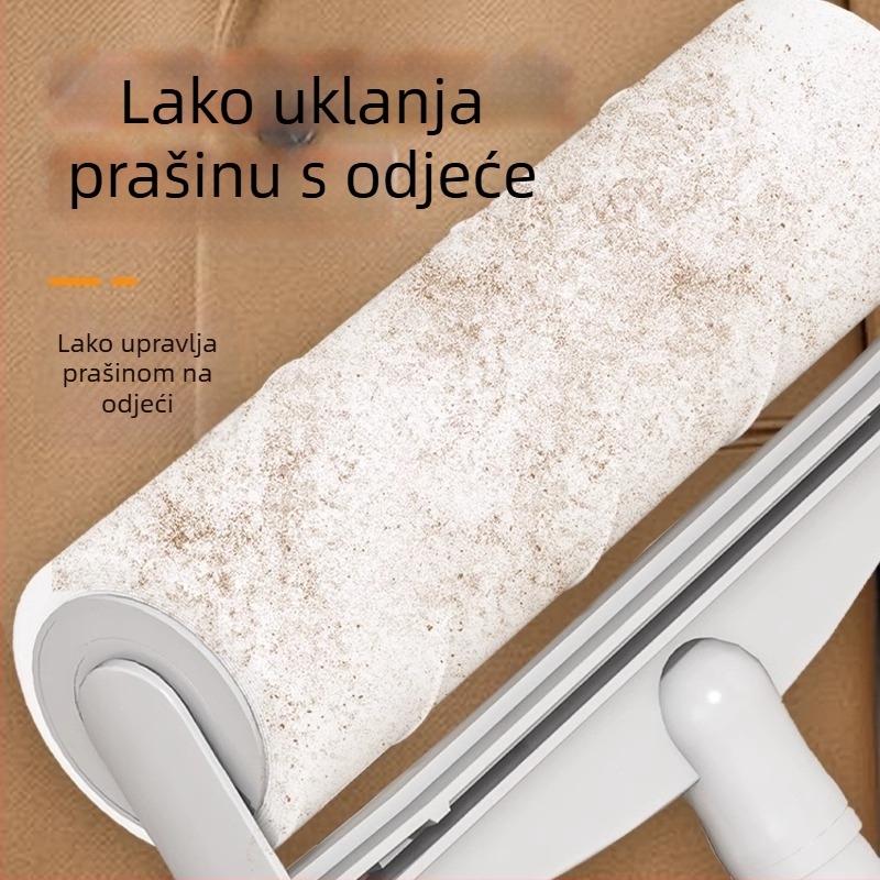 Dugački ručni roller za uklanjanje dlaka s zamjenjivim ljepljivim listovima za mačje dlake, prašinu i smeće na krevetima i podovima