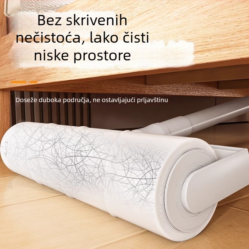 Dugački ručni roller za uklanjanje dlaka s zamjenjivim ljepljivim listovima za mačje dlake, prašinu i smeće na krevetima i podovima