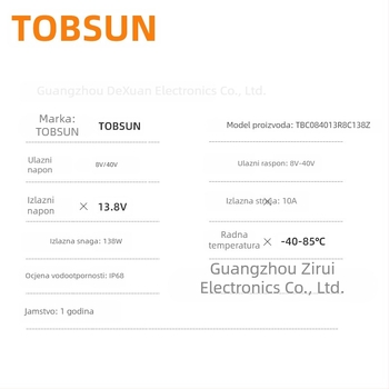 TOBSUN DC-DC pretvarač 12V u 13.8V, 10A, ulaz 8–40V, automobilno napajanje, regulirani izlaz