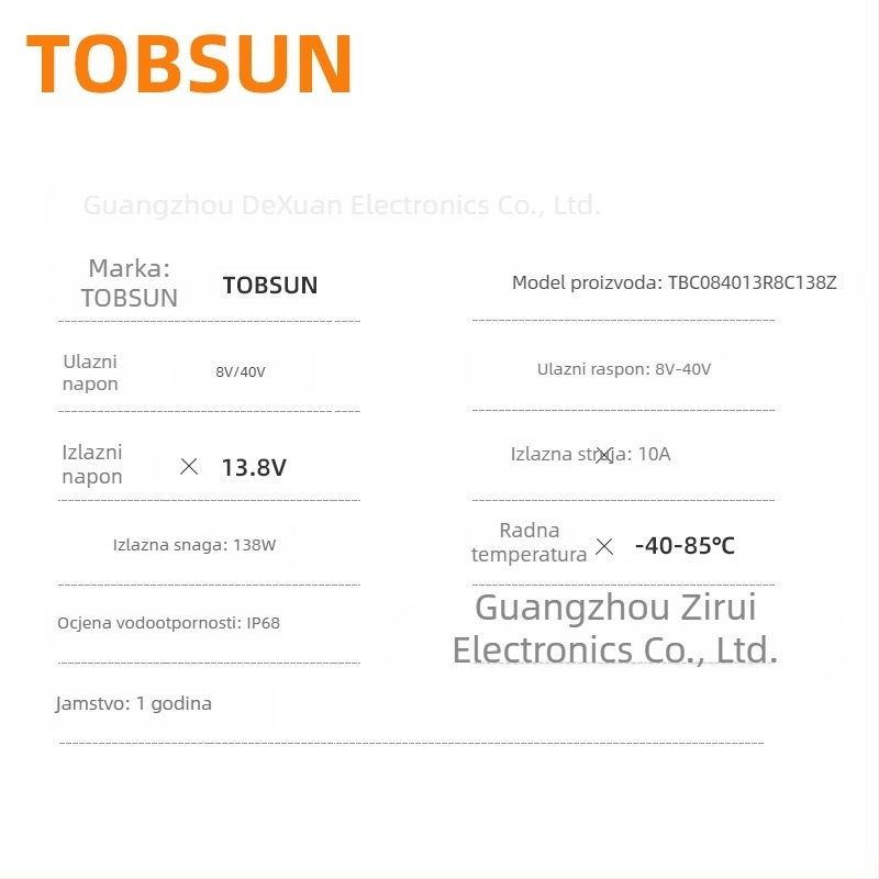 TOBSUN DC-DC pretvarač 12V u 13.8V, 10A, ulaz 8–40V, automobilno napajanje, regulirani izlaz