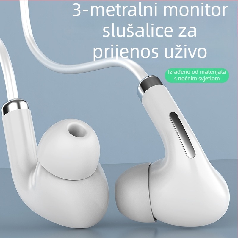 Žične in-ear slušalice s mikrofonom za karaoke i prijenos uživo, s inline upravljačem, prilagodljivim zvukom i osvijetljenim kabelom